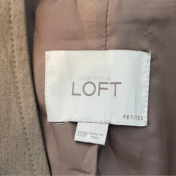 Loft Brown Notched Collar Open Front 2 Button Closure Long Sleeve Blazer XXSP - Picture 10 of 11